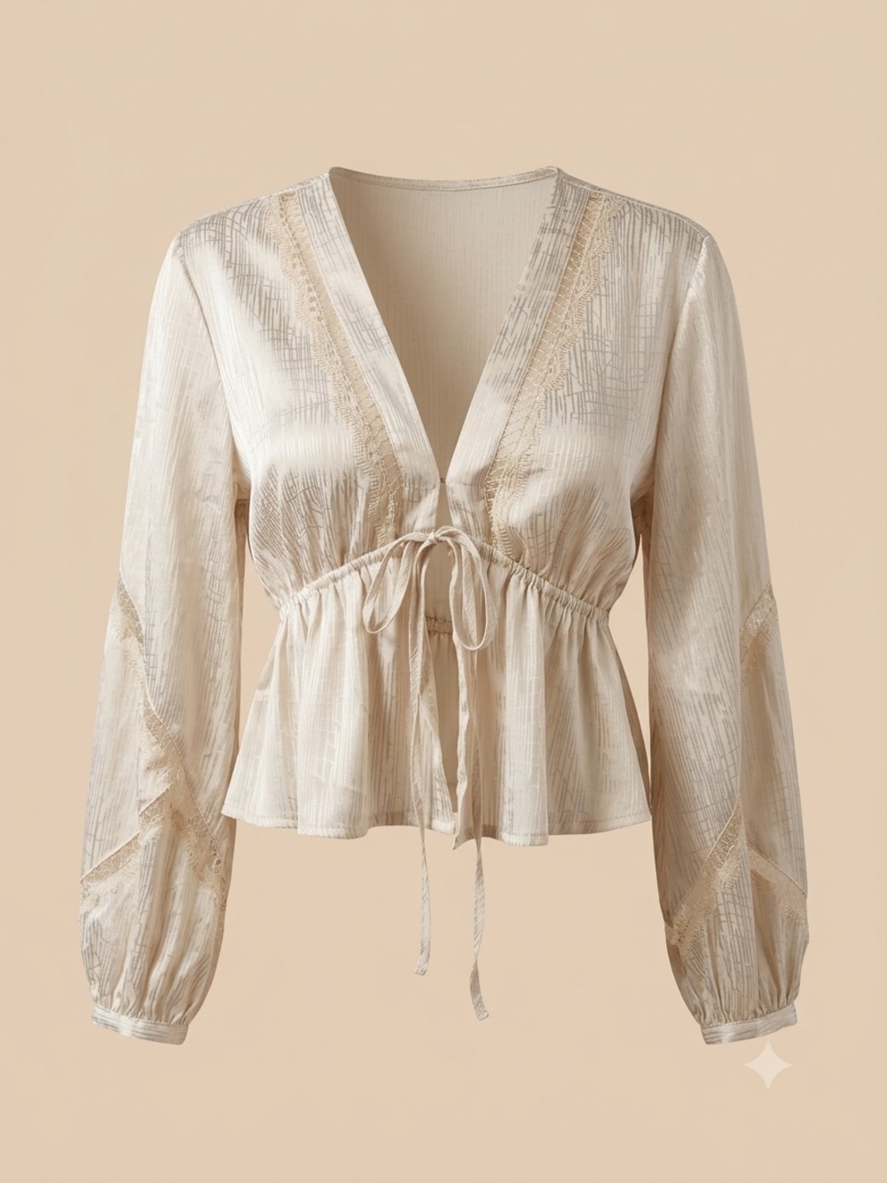 Dynamite Cream Tie-Front Peasant Blouse